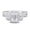 Three-Stone Diamond Engagement Ring 1-1/3 ct tw Emerald/Round 18K White Gold