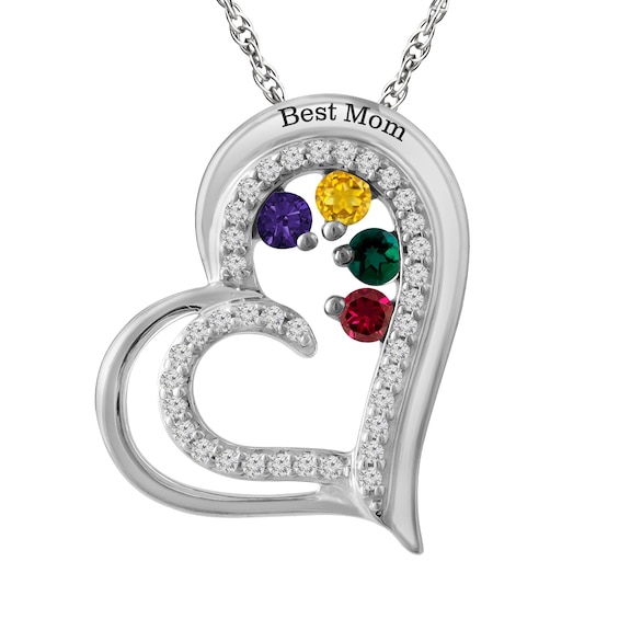Birthstone Family & Mother's Heart Necklace