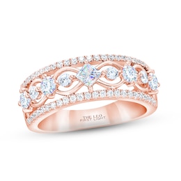 THE LEO First Light Diamond Princess & Round-Cut Anniversary Ring 1 ct tw 14K Rose Gold