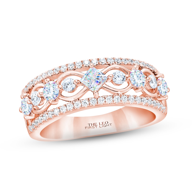 Main Image 1 of THE LEO First Light Diamond Princess & Round-Cut Anniversary Ring 1 ct tw 14K Rose Gold