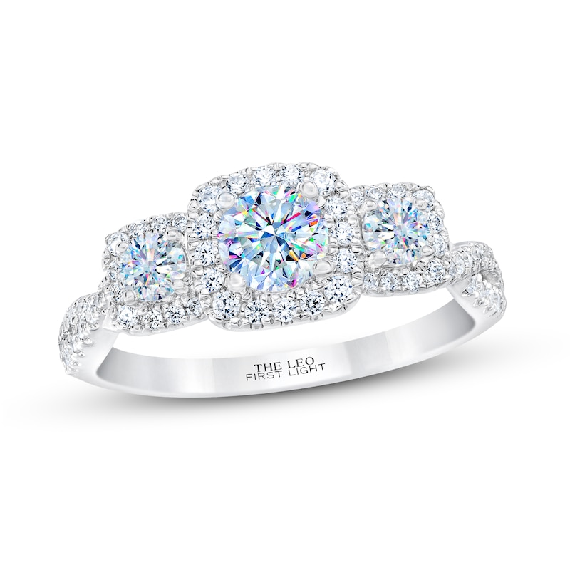 THE LEO First Light Diamond Three-Stone Engagement Ring 1 ct tw 14K White Gold