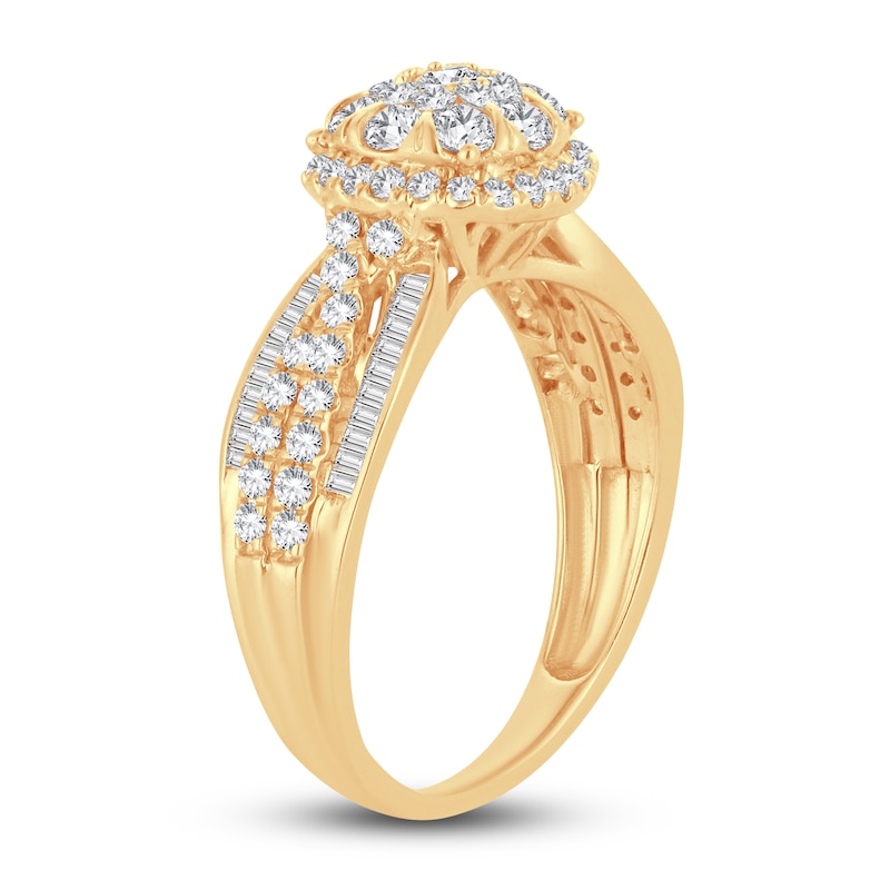 Diamond Engagement Ring 1 ct tw Round & Baguette-cut 10K Yellow Gold