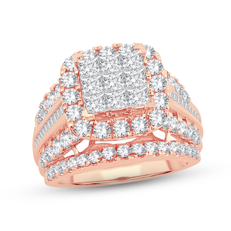Diamond Engagement Ring 4 ct tw Princess, Round & Baguette-cut 10K Rose Gold