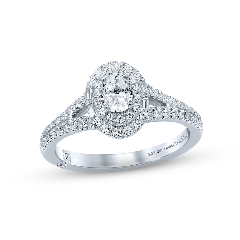 Main Image 1 of Monique Lhuillier Bliss Diamond Engagement Ring 3/4 ct tw Oval, Baguette & Round-cut 18K White Gold