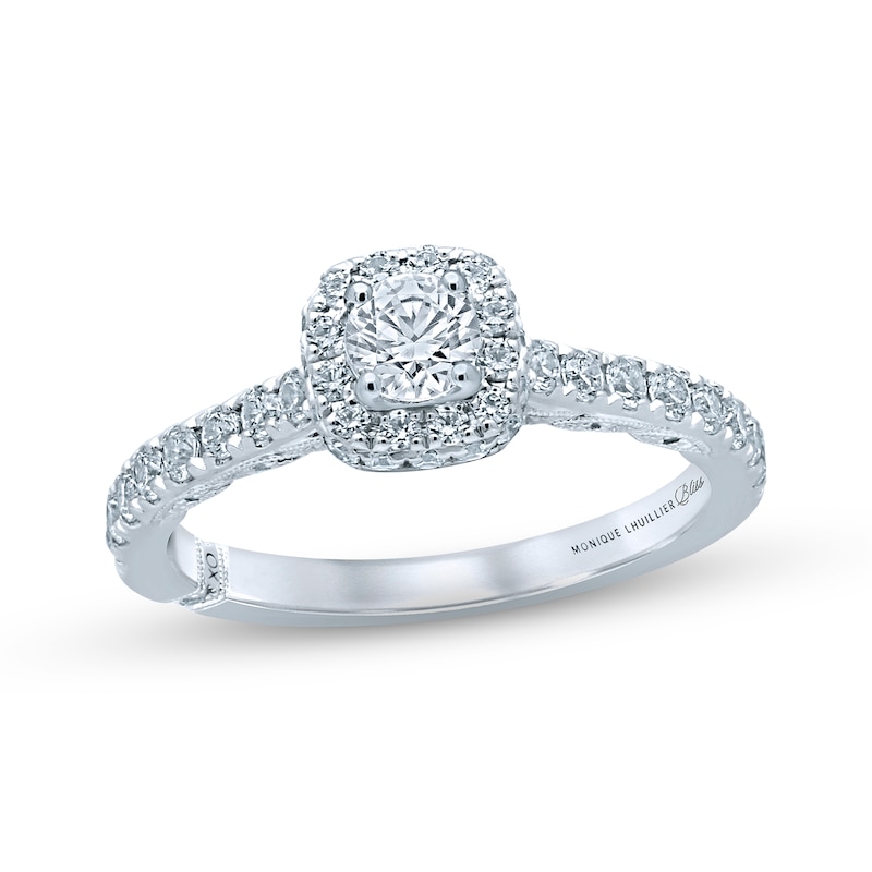Main Image 1 of Monique Lhuillier Bliss Diamond Engagement Ring 7/8 ct tw Round-cut 18K White Gold