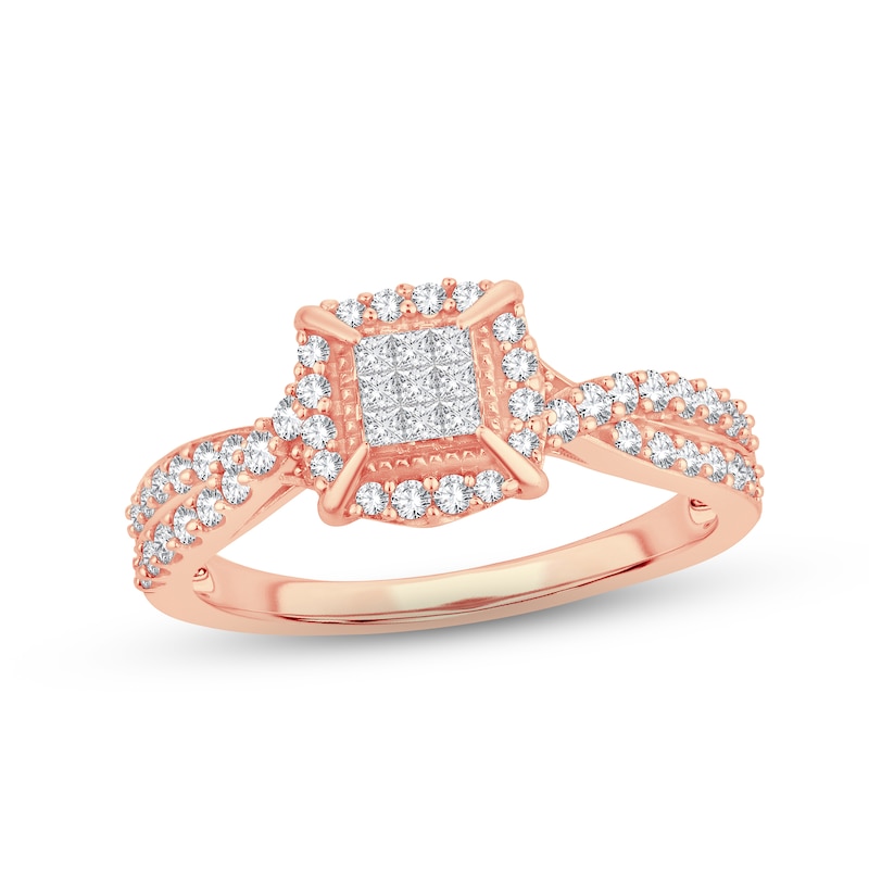 Diamond Engagement Ring 1/2 ct tw Princess, Round-Cut 10K Rose Gold