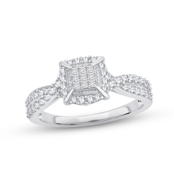 Adore Diamond Engagement Ring 1/2 ct tw Princess, Round-Cut 10K White Gold
