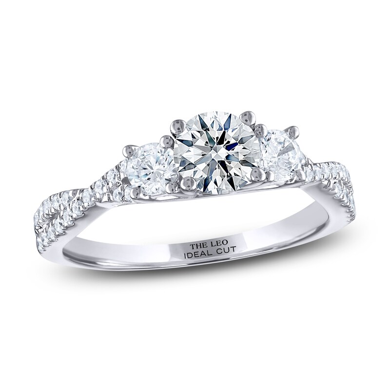 THE LEO Ideal Cut Diamond Three-Stone Engagement Ring 1-1/8 ct tw 14K White Gold