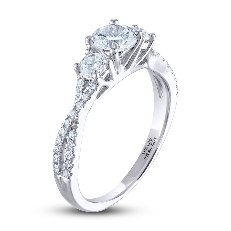 THE LEO Ideal Cut Diamond Three-Stone Engagement Ring 1-1/8 ct tw 14K White Gold