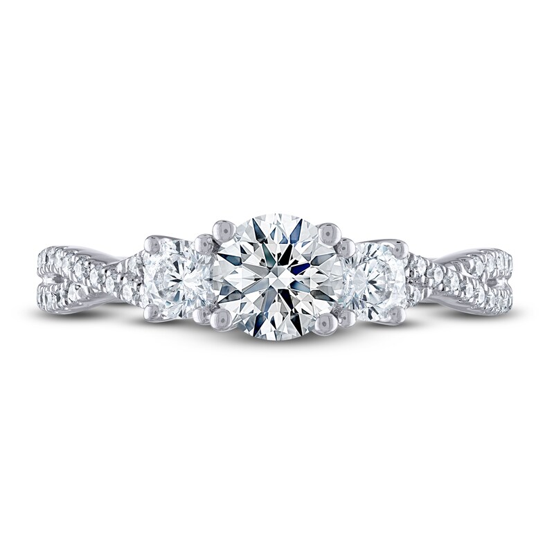THE LEO Ideal Cut Diamond Three-Stone Engagement Ring 1-1/8 ct tw 14K White Gold