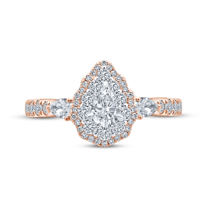 Main Image 4 of Monique Lhuillier Bliss Diamond Engagement Ring 1-1/4 ct tw Pear & Round-cut 18K Two-Tone Gold