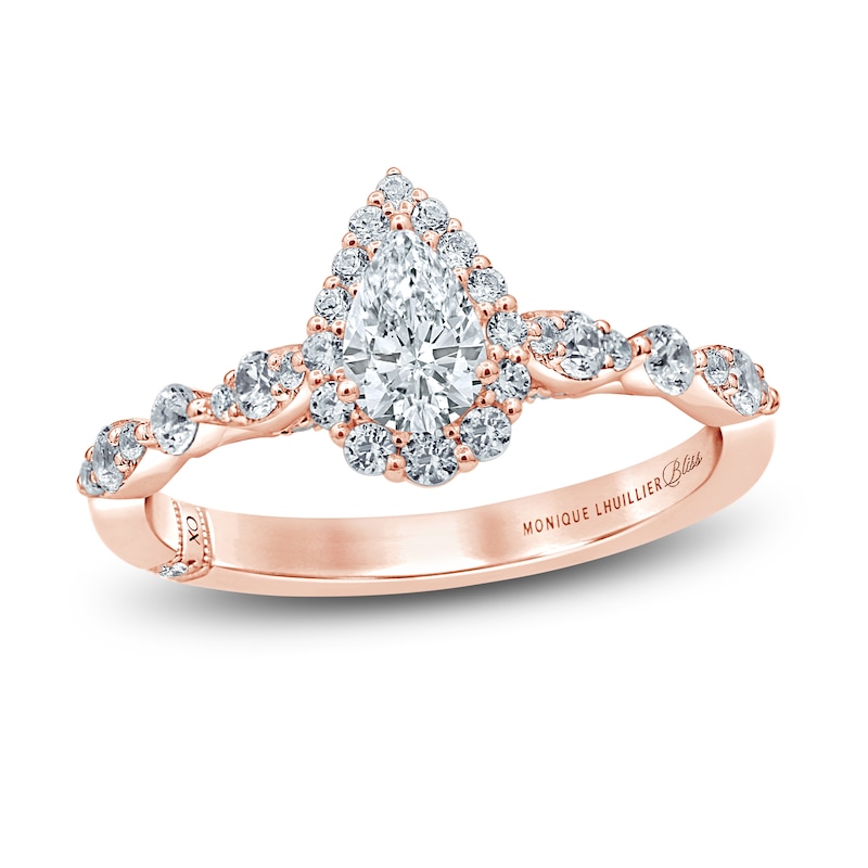 Main Image 1 of Monique Lhuillier Bliss Diamond Engagement Ring 7/8 ct tw Pear & Round-cut 18K Rose Gold