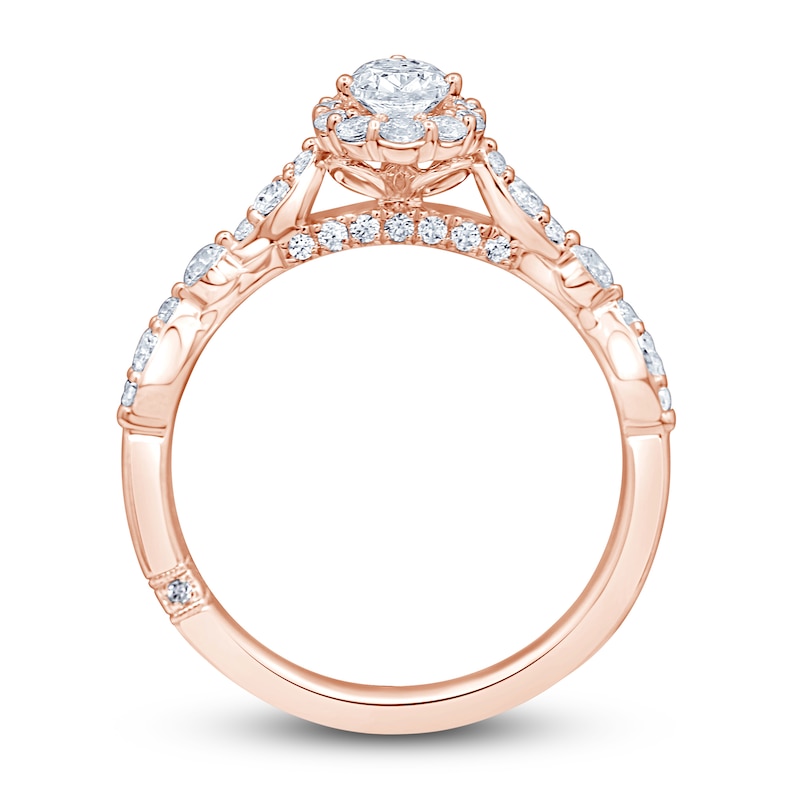 Main Image 4 of Monique Lhuillier Bliss Diamond Engagement Ring 7/8 ct tw Pear & Round-cut 18K Rose Gold