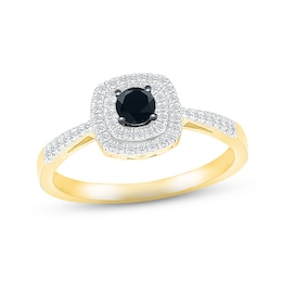 Black & White Diamond Engagement Ring 1/3 ct tw Round-cut 10K Yellow Gold