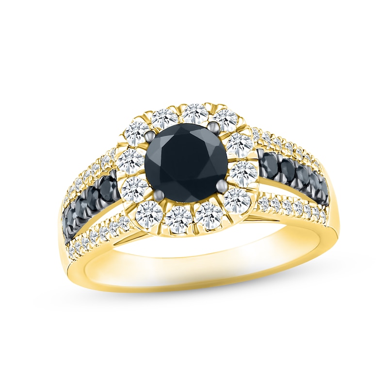 Main Image 1 of Adore Black & White Diamond Engagement Ring 1-3/8 ct tw Round-cut 10K Yellow Gold