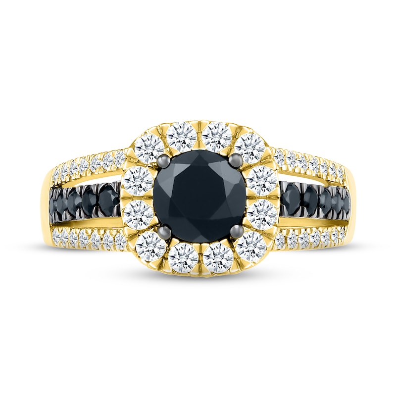 Main Image 2 of Adore Black & White Diamond Engagement Ring 1-3/8 ct tw Round-cut 10K Yellow Gold