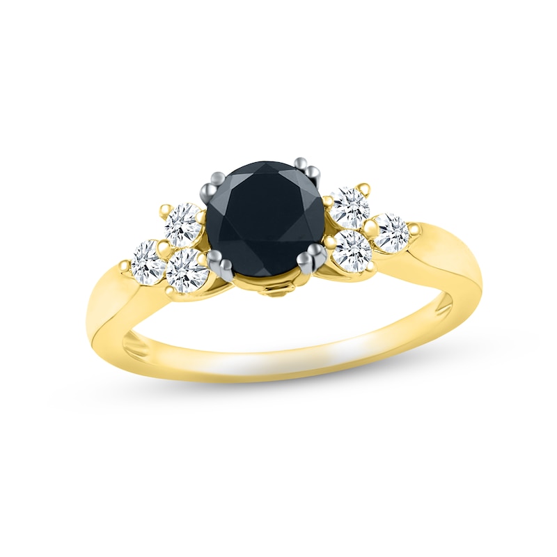 Black & White Diamond Engagement Ring 1-1/6 ct tw Round-cut 10K Yellow Gold