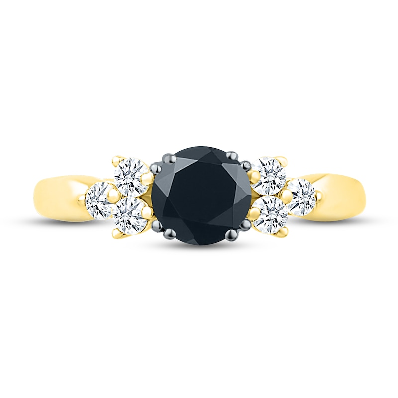 Black & White Diamond Engagement Ring 1-1/6 ct tw Round-cut 10K Yellow Gold