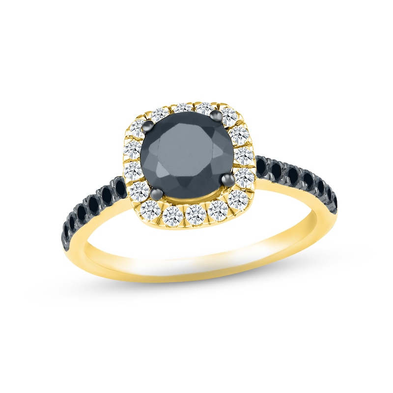 Black & White Diamond Engagement Ring 1-3/8 ct tw Round-cut 10K Yellow Gold