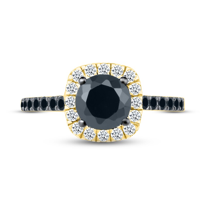 Black & White Diamond Engagement Ring 1-3/8 ct tw Round-cut 10K Yellow Gold