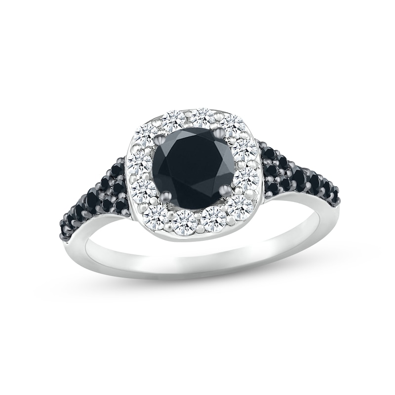 Black & White Diamond Engagement Ring 1-1/4 ct tw Round-cut 10K White Gold