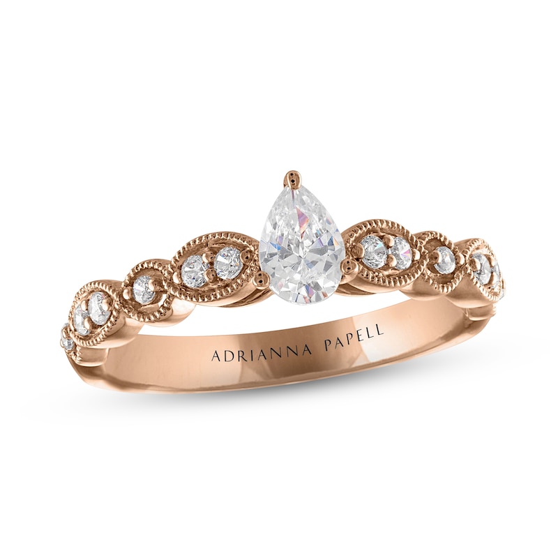 Adrianna Papell Diamond Engagement Ring 5/8 ct tw Pear & Round-cut 14K Rose Gold