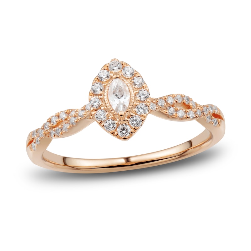 Diamond Engagement Ring 1/3 ct tw Marquise & Round-cut 14K Rose Gold