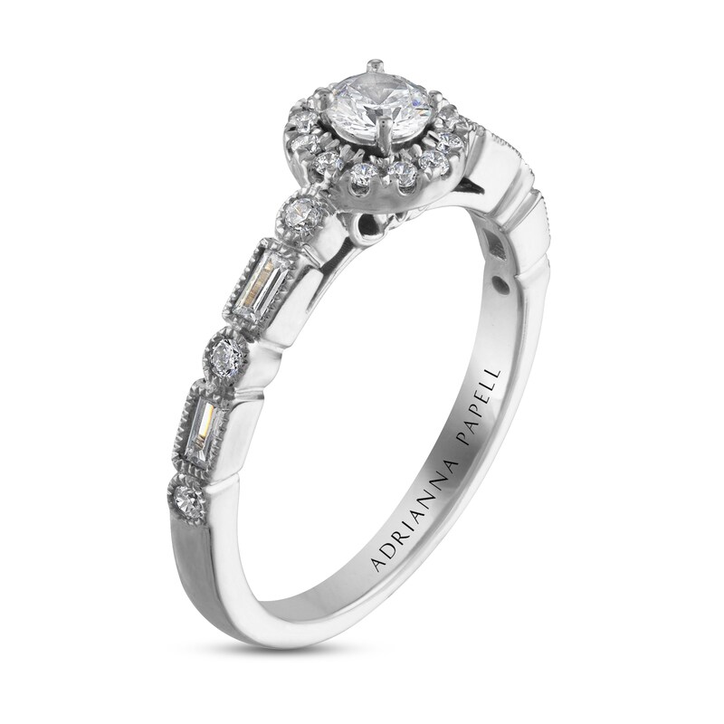 Adrianna Papell Diamond Engagement Ring 1/2 ct tw Round & Baguette-cut 14K White Gold