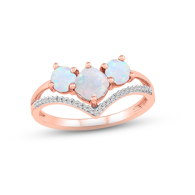 Main Image 1 of Lab-Created Opal Ring 1/15 ct tw Diamonds 10K Rose Gold