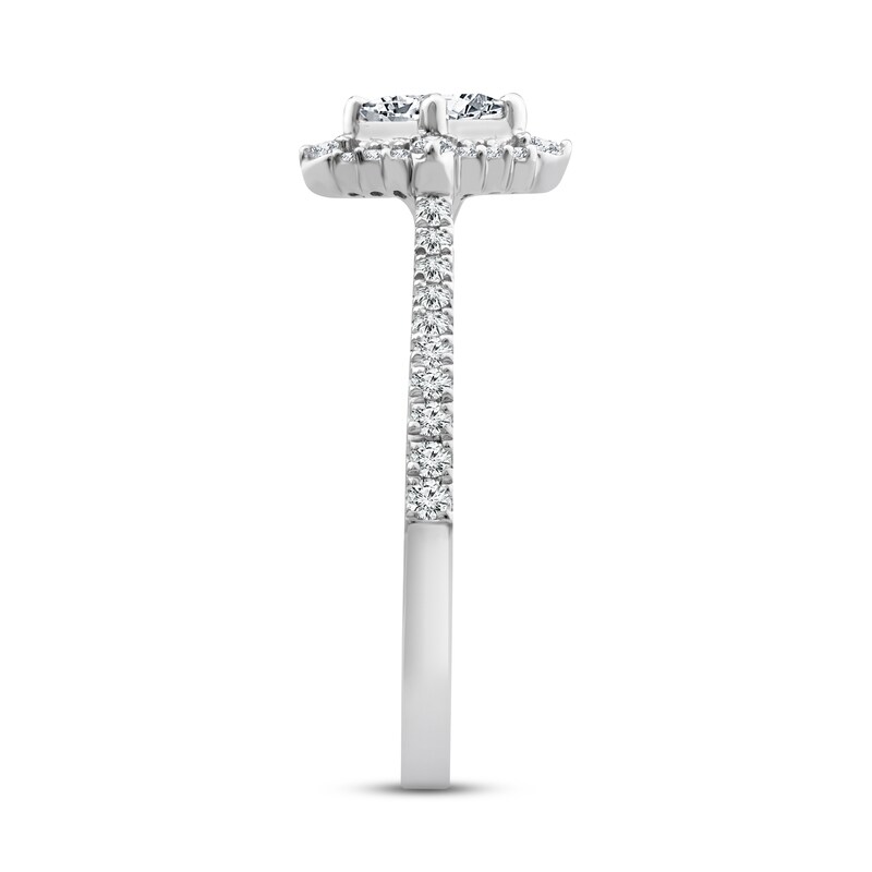 Diamond Halo Engagement Ring 3/4 ct tw Princess & Round-cut 14K White Gold
