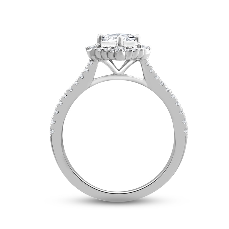 Diamond Halo Engagement Ring 3/4 ct tw Princess & Round-cut 14K White Gold