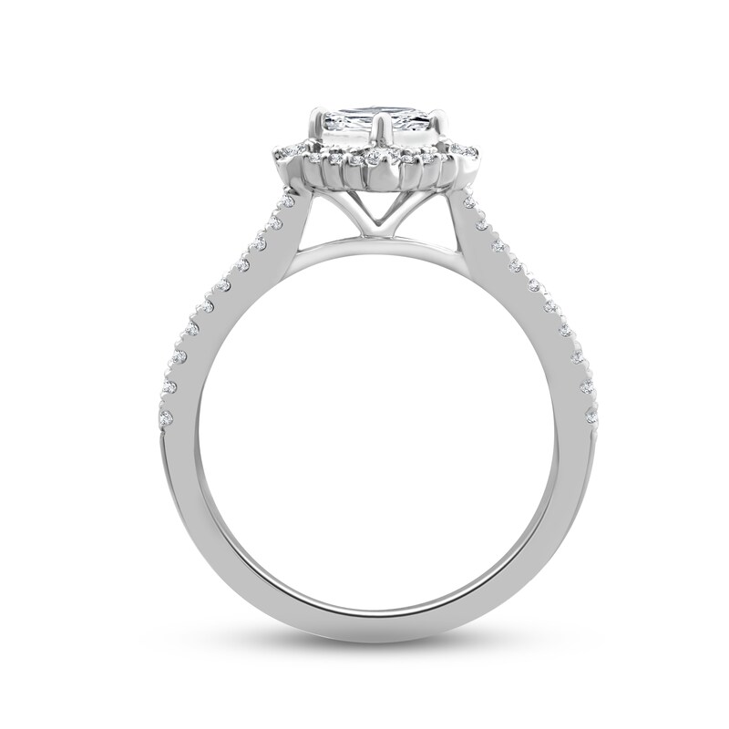 Diamond Halo Engagement Ring 3/4 ct tw Princess & Round-cut 14K White Gold