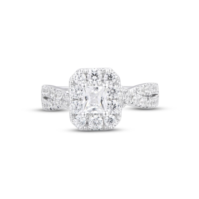 Diamond Engagement Ring 1-1/2 ct tw Radiant & Round-cut 14K White Gold