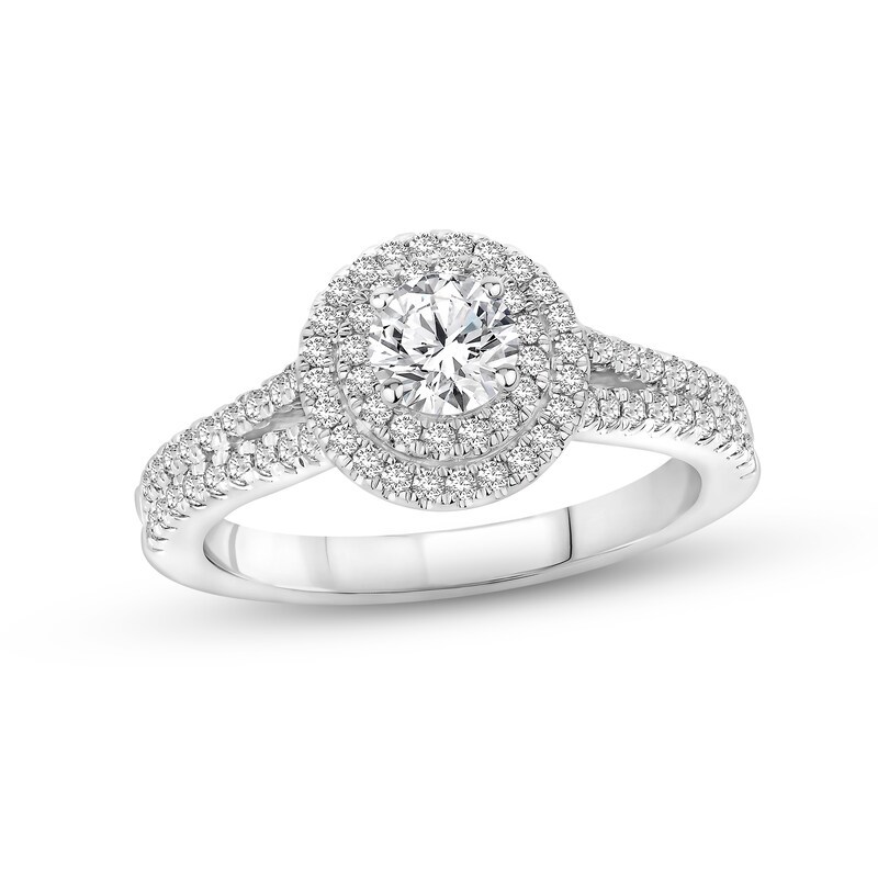 Diamond Halo Engagement Ring 1 ct tw Round-cut 14K White Gold