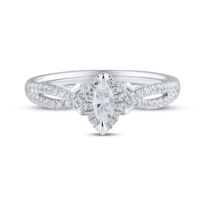 Main Image 3 of Diamond Engagement Ring 1/2 ct tw Marquise & Round-cut 14K White Gold
