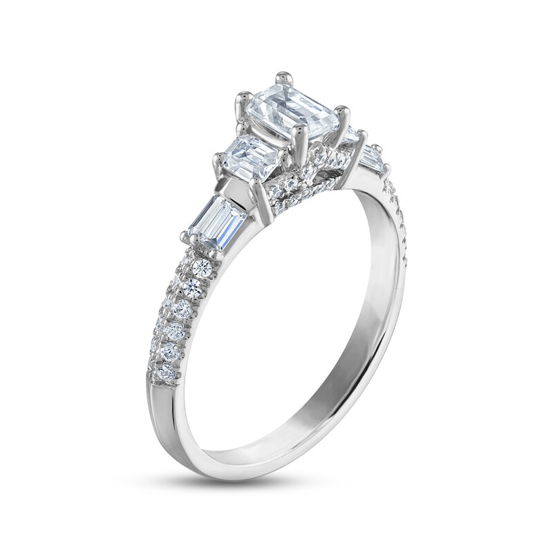 Diamond Three-Stone Engagement Ring 1 ct tw Emerald, Baguette & Round-cut 14K White Gold