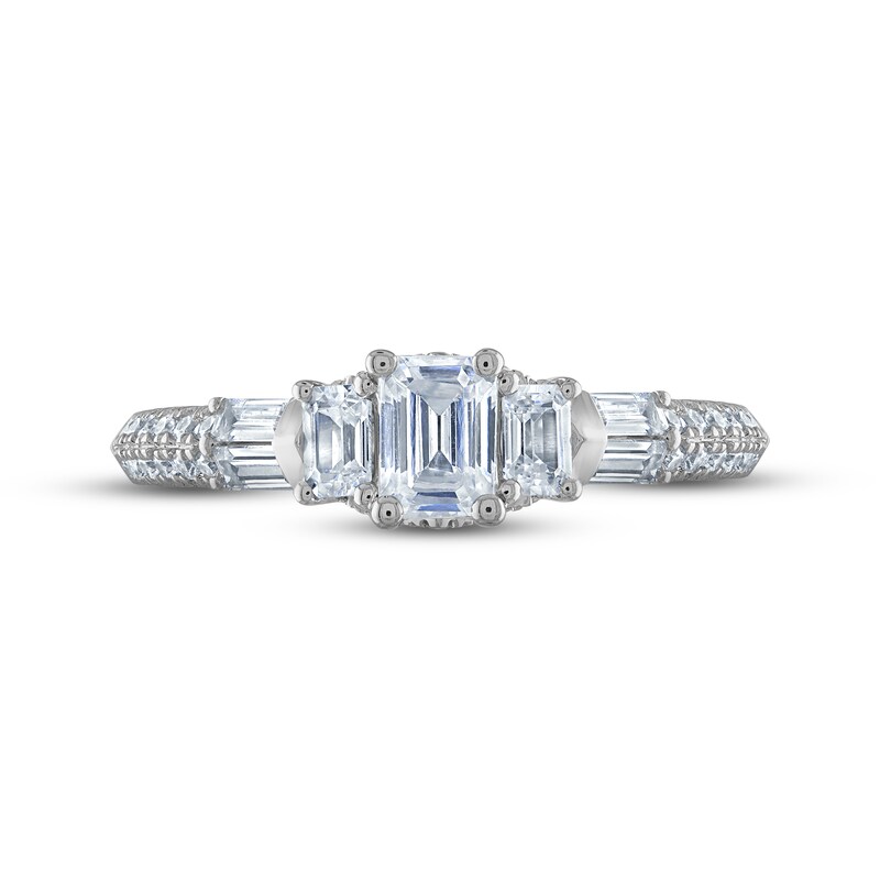 Diamond Three-Stone Engagement Ring 1 ct tw Emerald, Baguette & Round-cut 14K White Gold