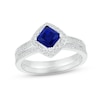 Thumbnail Image 1 of Blue Sapphire & Diamond Bridal Set 1/4 ct tw Square & Round-cut 10K White Gold