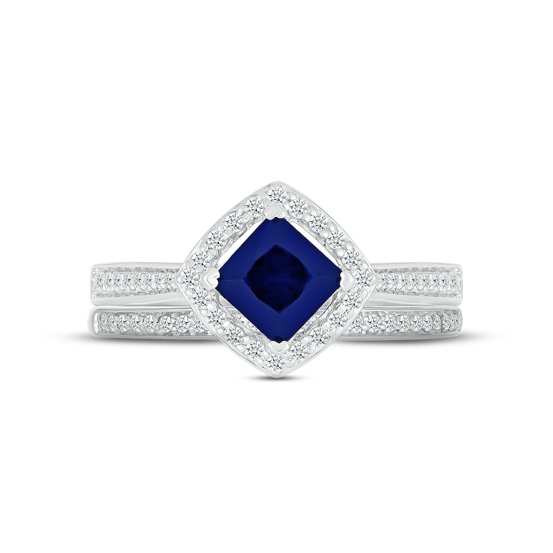 Main Image 2 of Blue Sapphire & Diamond Bridal Set 1/4 ct tw Square & Round-cut 10K White Gold