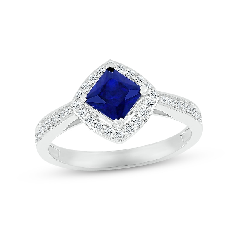 Main Image 3 of Blue Sapphire & Diamond Bridal Set 1/4 ct tw Square & Round-cut 10K White Gold