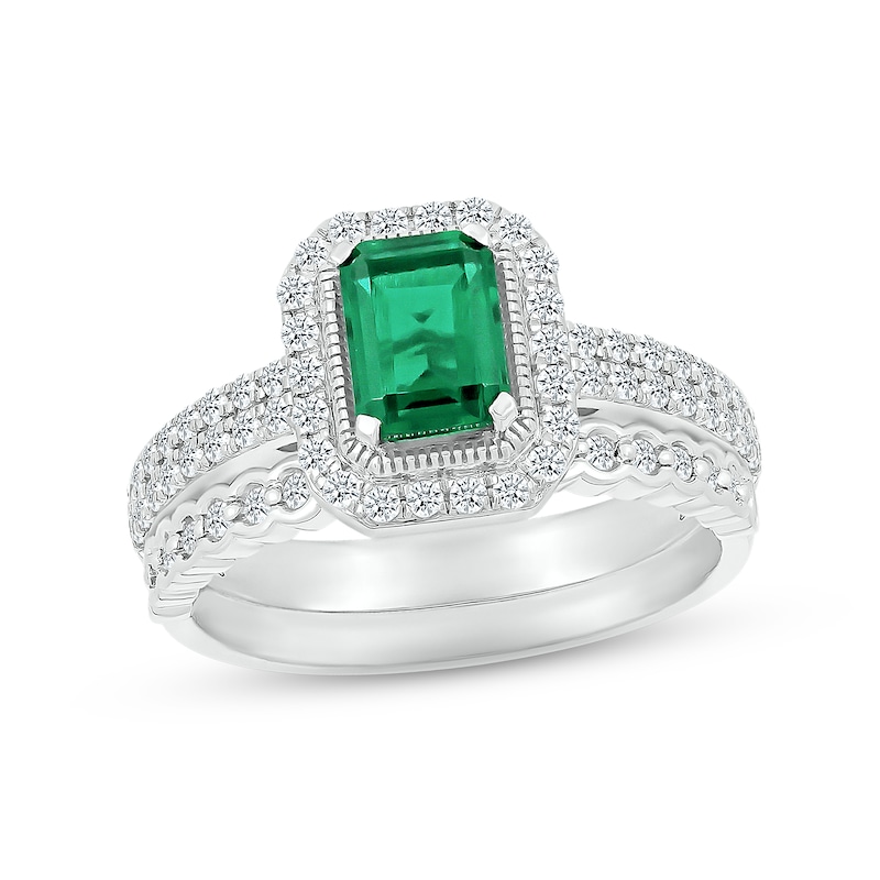 Main Image 1 of Emerald & Diamond Bridal Set 3/8 ct tw Emerald & Round-cut 10K White Gold