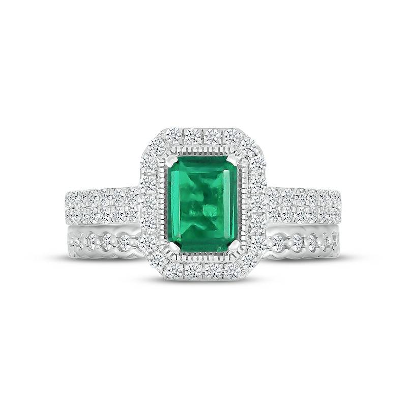 Main Image 2 of Emerald & Diamond Bridal Set 3/8 ct tw Emerald & Round-cut 10K White Gold