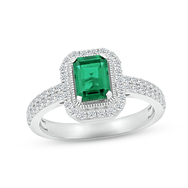 Main Image 3 of Emerald & Diamond Bridal Set 3/8 ct tw Emerald & Round-cut 10K White Gold