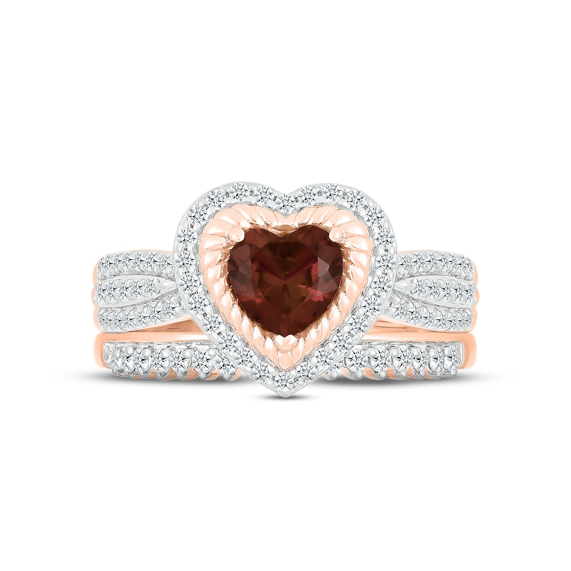 Main Image 2 of Garnet & Diamond Bridal Set 1/2 ct tw Heart & Round-cut 10K Rose Gold