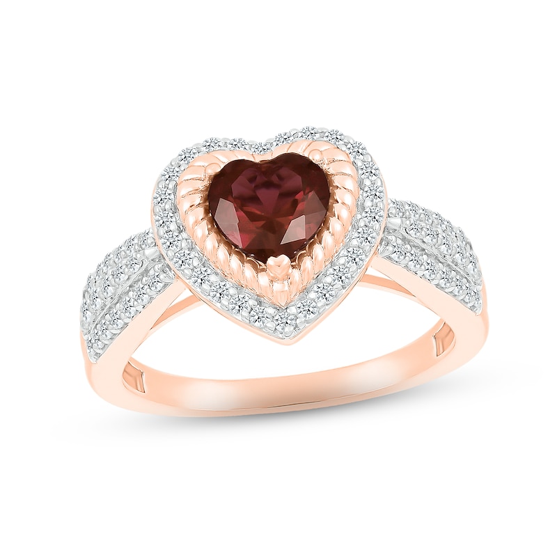 Main Image 3 of Garnet & Diamond Bridal Set 1/2 ct tw Heart & Round-cut 10K Rose Gold