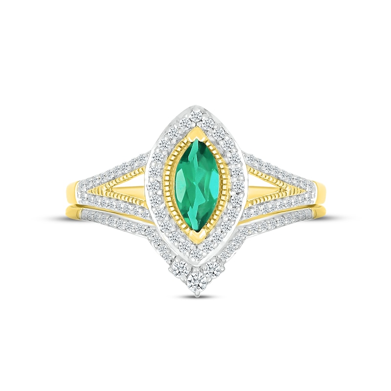 Main Image 2 of Emerald & Diamond Bridal Set 1/5 ct tw Marquise & Round-cut 10K Yellow Gold