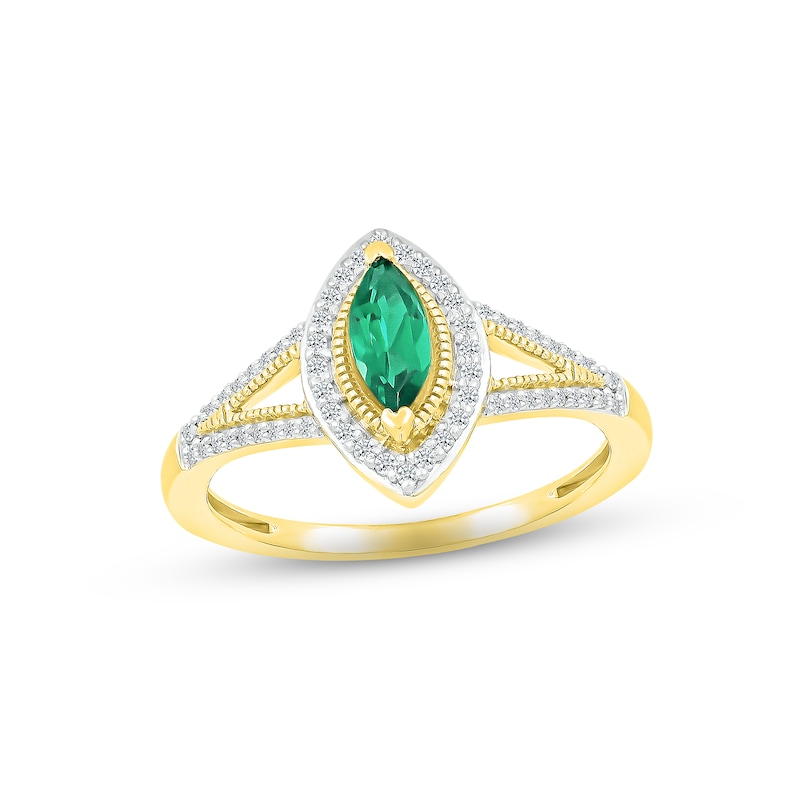 Main Image 3 of Emerald & Diamond Bridal Set 1/5 ct tw Marquise & Round-cut 10K Yellow Gold