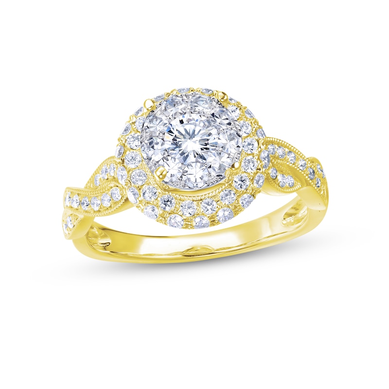 Multi-Diamond Center Engagement Ring 7/8 ct tw Round-cut 14K Yellow Gold