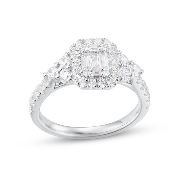 Adore Multi-Diamond Center Engagement Ring 1 ct tw Baguette & Round-cut 14K White Gold