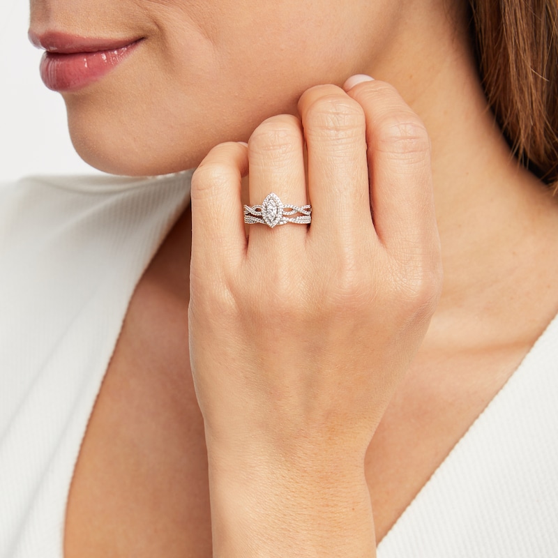 Main Image 5 of Multi-Diamond Center Bridal Set 1/3 ct tw Round-cut 10K White Gold